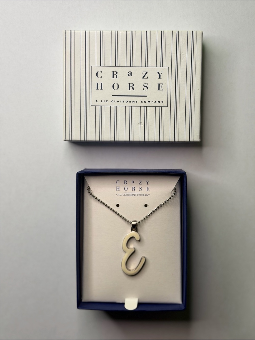 NIB Vintage Y2K Crazy Horse Liz Claiborne Silver Initial E Pendant Necklace
